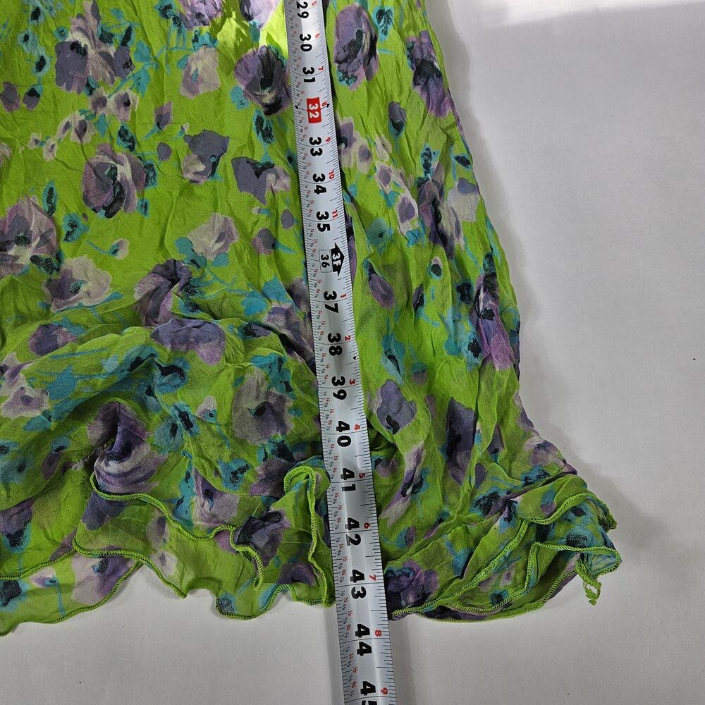 Euro Silk Midi Dress Green Floral Fairycore - Size Small - Picture 8 of 9